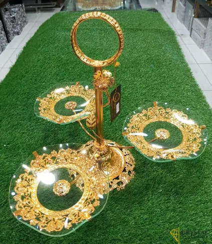 Two-Three tier golden serving stand with glass plates